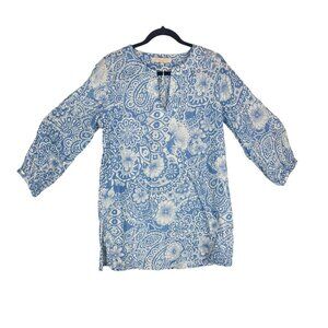 Vanessa Bruno Floral Faraglioni Boho Metallic Long Tunic Dress Blue Size M